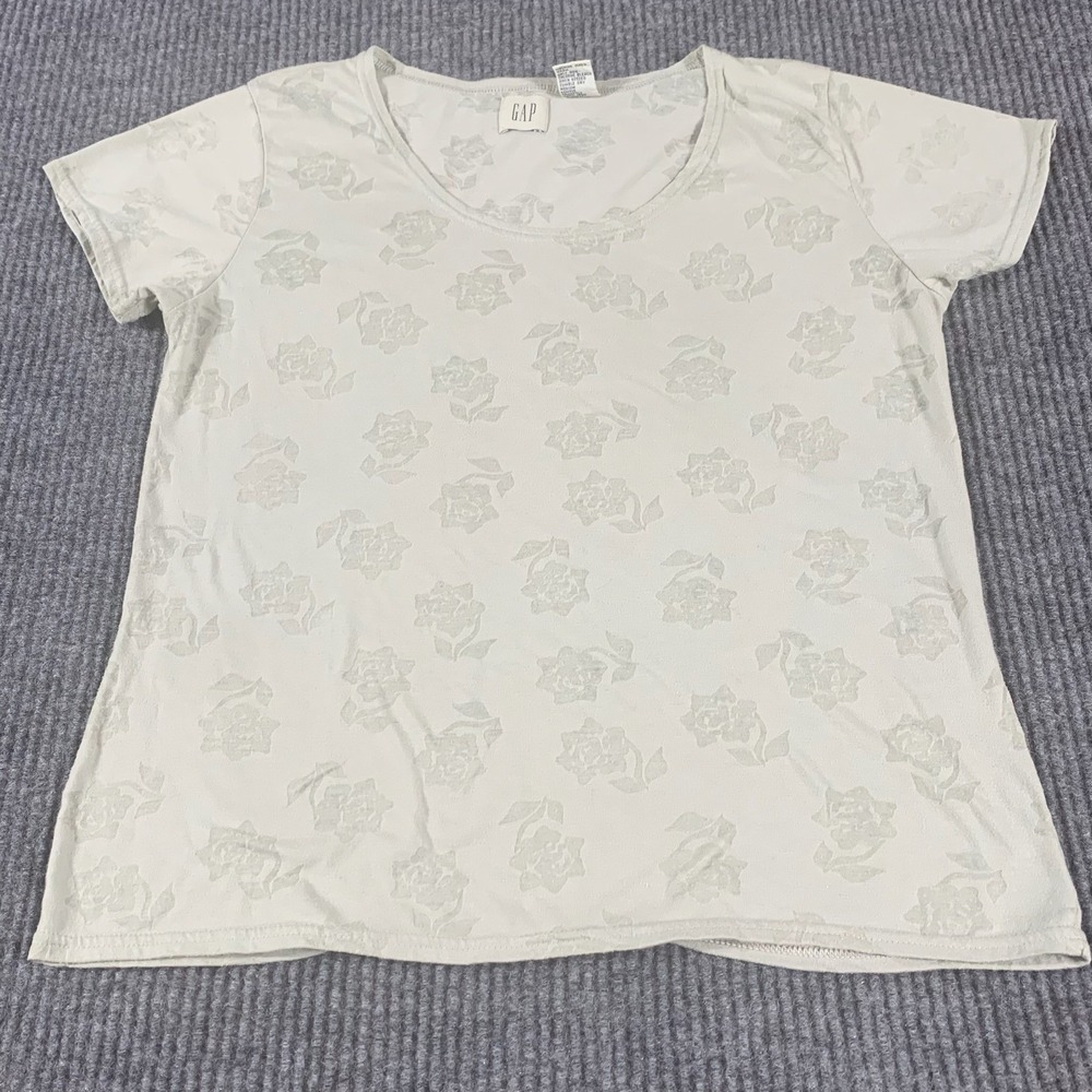VTG GAP Shirt Womens Medium Rose Floral Burnout Lightweight Sheer Summer Tee Top